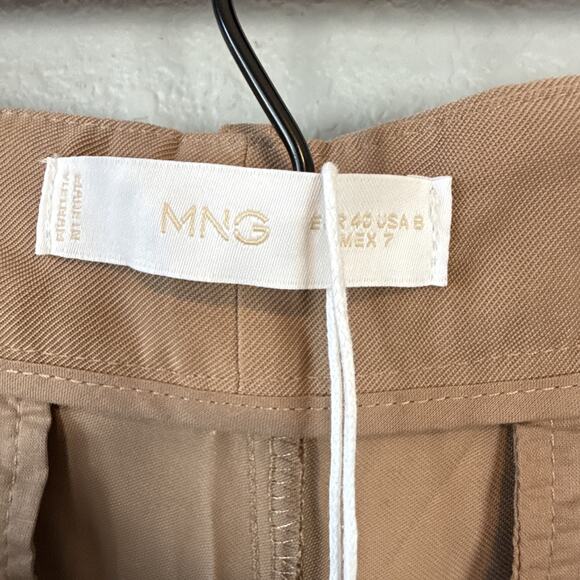 Mango Womens Wide Leg Pleated Trouser Pants Size 8 Camel Brown Minimal Casual - Picture 4 of 8